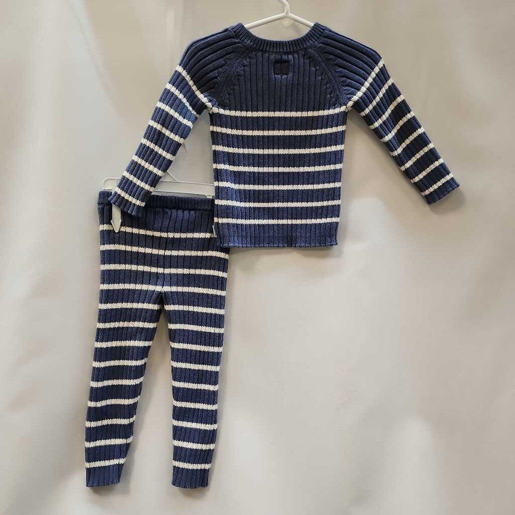 2 Pc Knit Set Striped with Shoulder Button