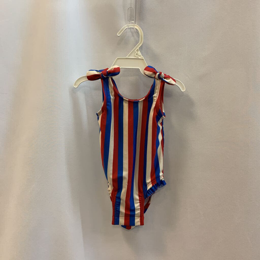 Swim Suit: Vertical Stripes with Shoulder Knot