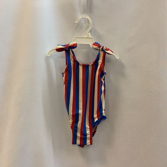 Swim Suit: Vertical Stripes with Shoulder Knot