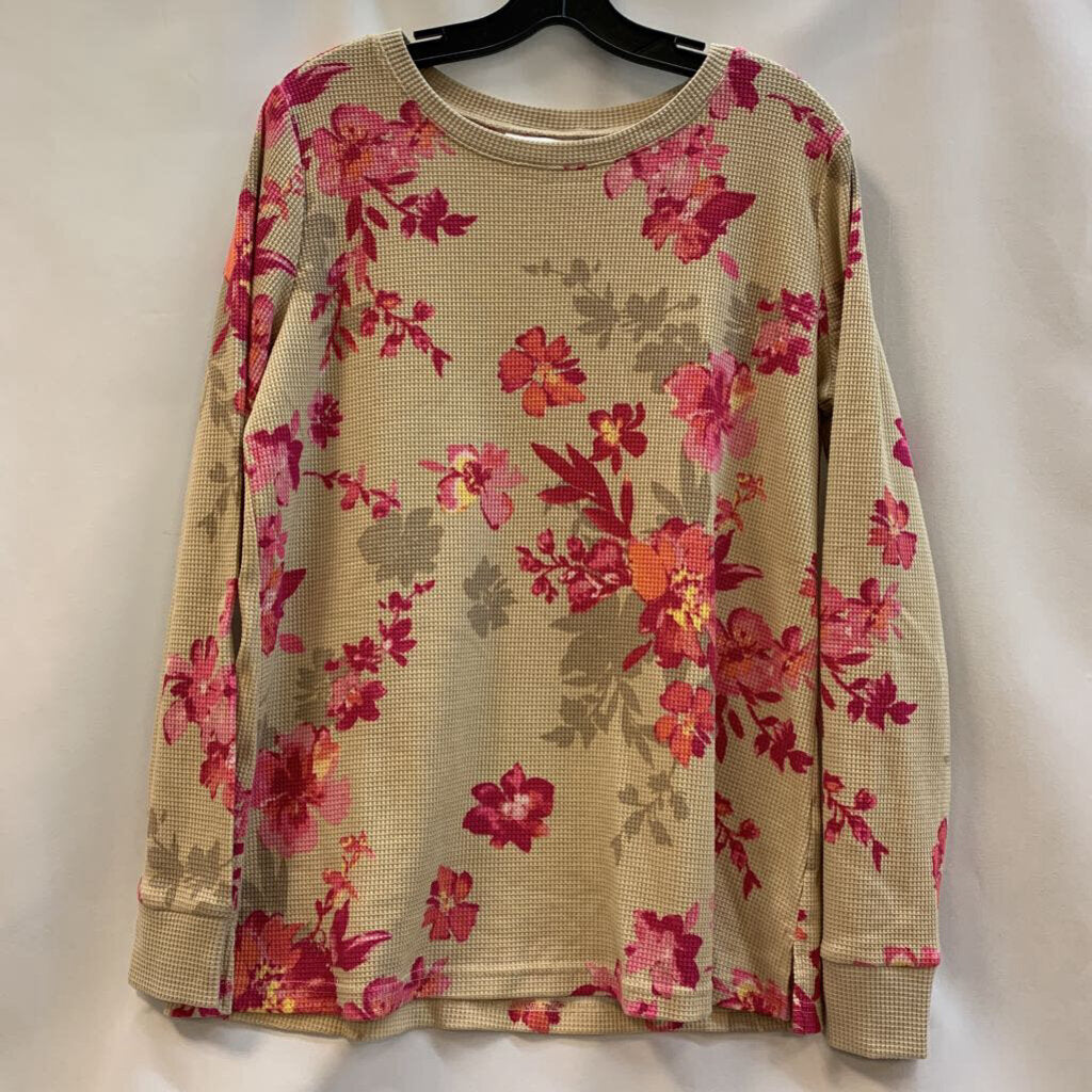 Shirt: Floral Waffle Knit Long Sleeve