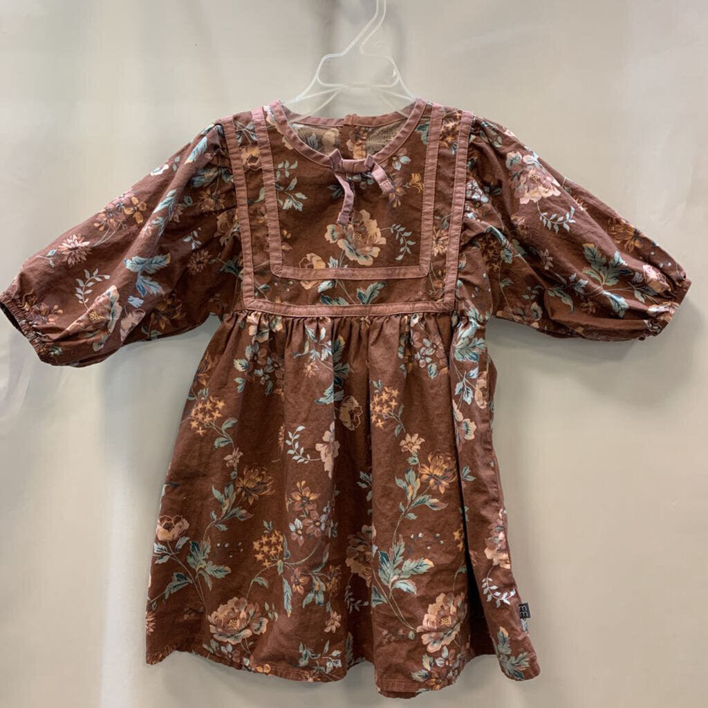 Dress: Quarter Sleeve Floral Square Neck