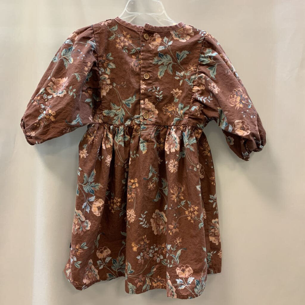 Dress: Quarter Sleeve Floral Square Neck