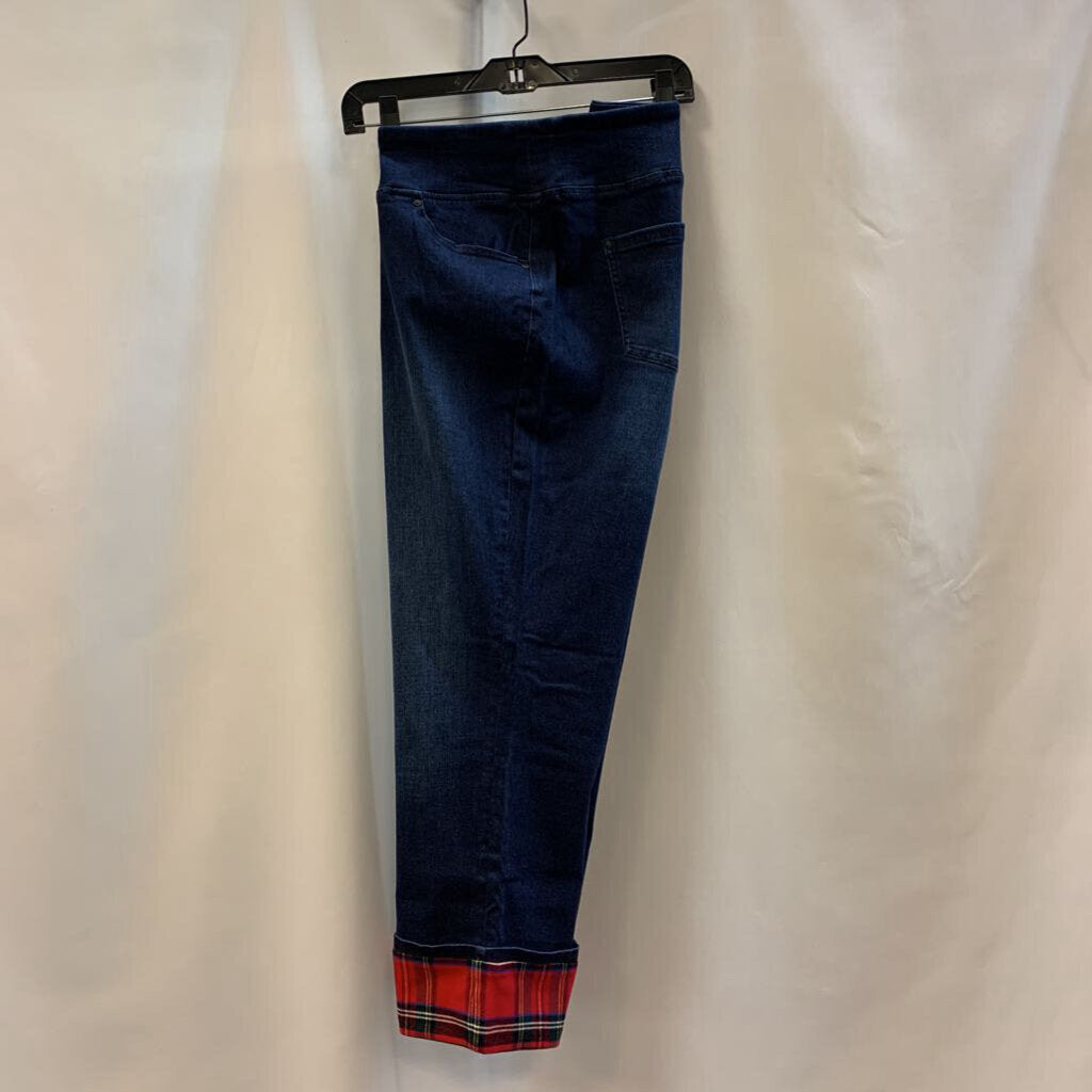 Pants: Stretch Pull-On Plaid Cuffed Jeans