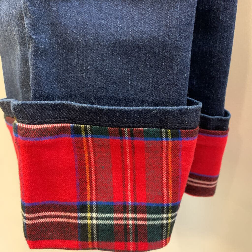 Pants: Stretch Pull-On Plaid Cuffed Jeans