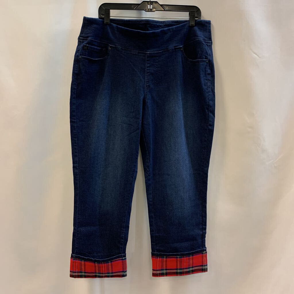 Pants: Stretch Pull-On Plaid Cuffed Jeans