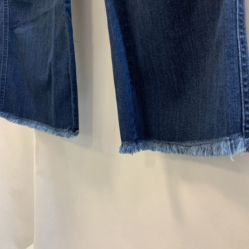 Pants: Frayed Leg Dark Wash Jeans