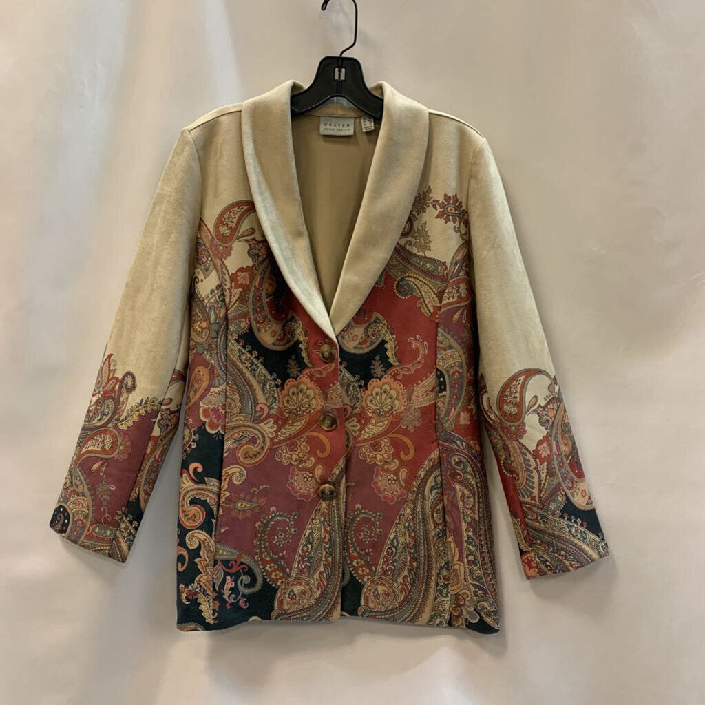 Blazer: Shawl Collar Printed Suede