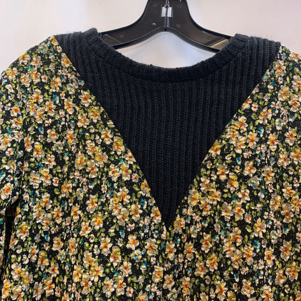 Dress: Floral Long Sleeve Knit Collar
