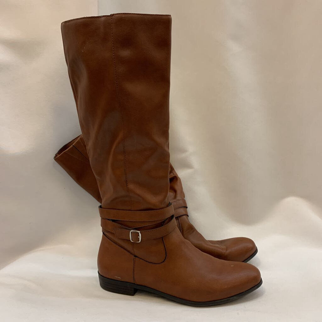 Boots: Faux Leather Buckle Zip Side