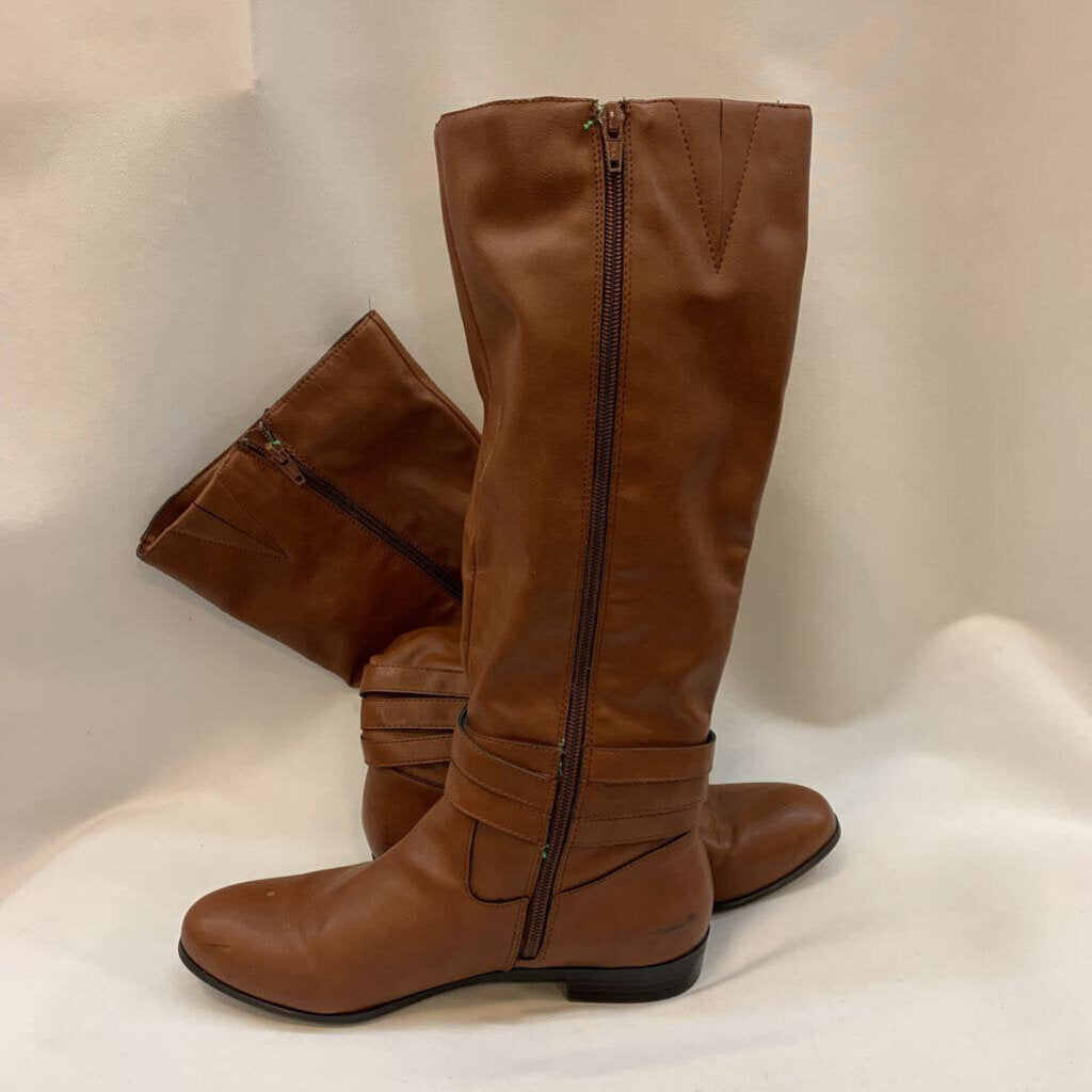 Boots: Faux Leather Buckle Zip Side