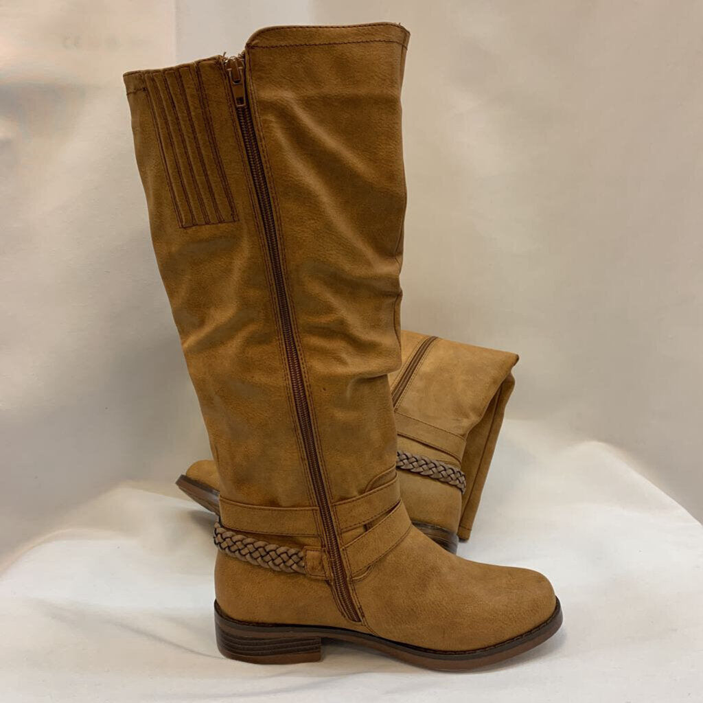 Boots: Faux Aged Leather Buckle Zip