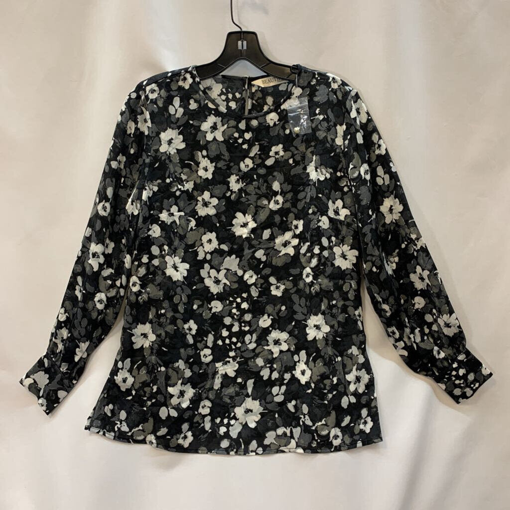 Shirt: Long Sleeve Floral Sheer Blouse