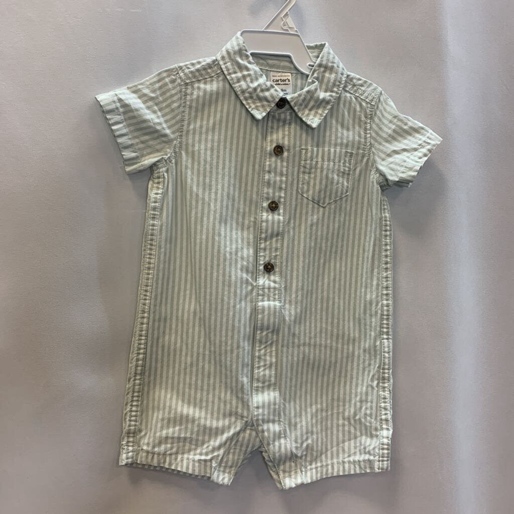 Romper: Striped Collared with Chest Pocket