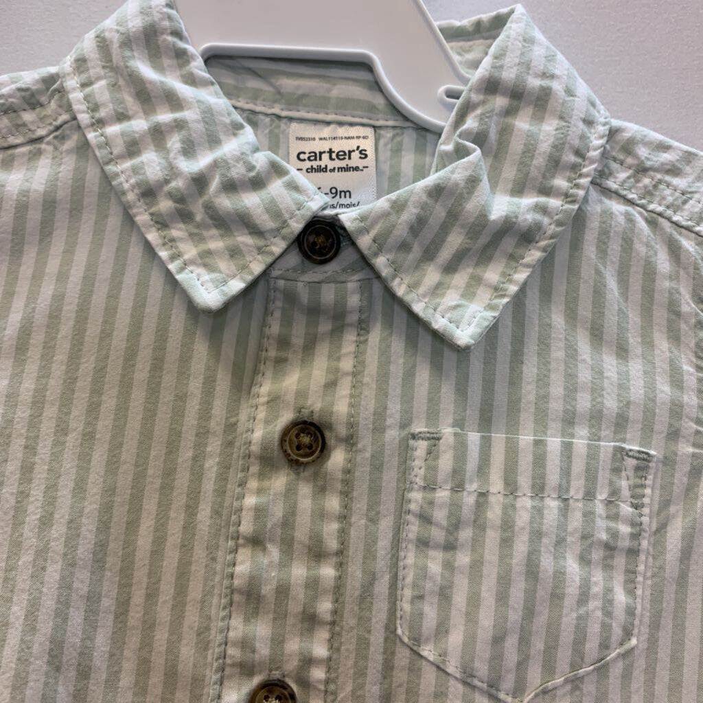 Romper: Striped Collared with Chest Pocket