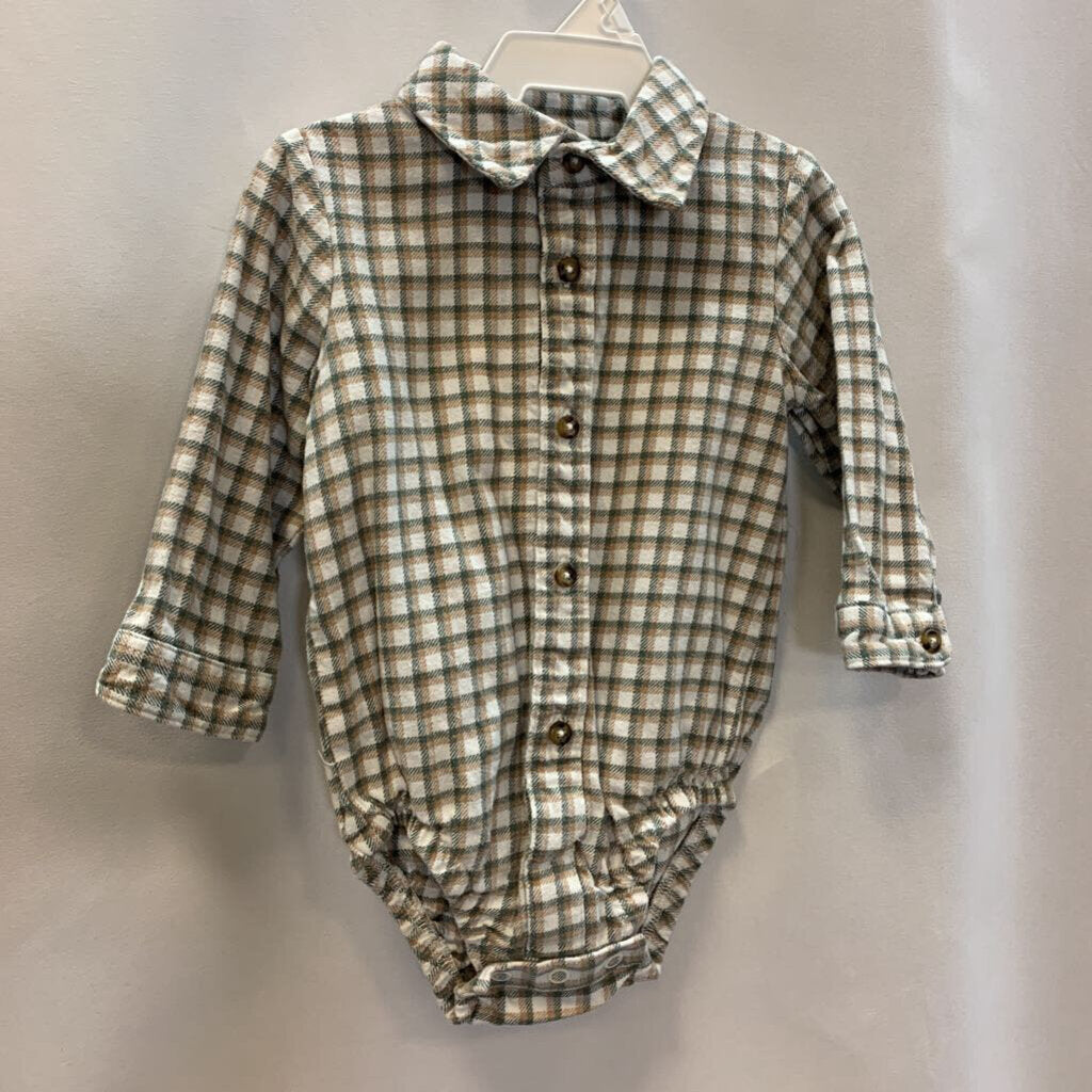 Onesie: Long Sleeve Collared Plaid