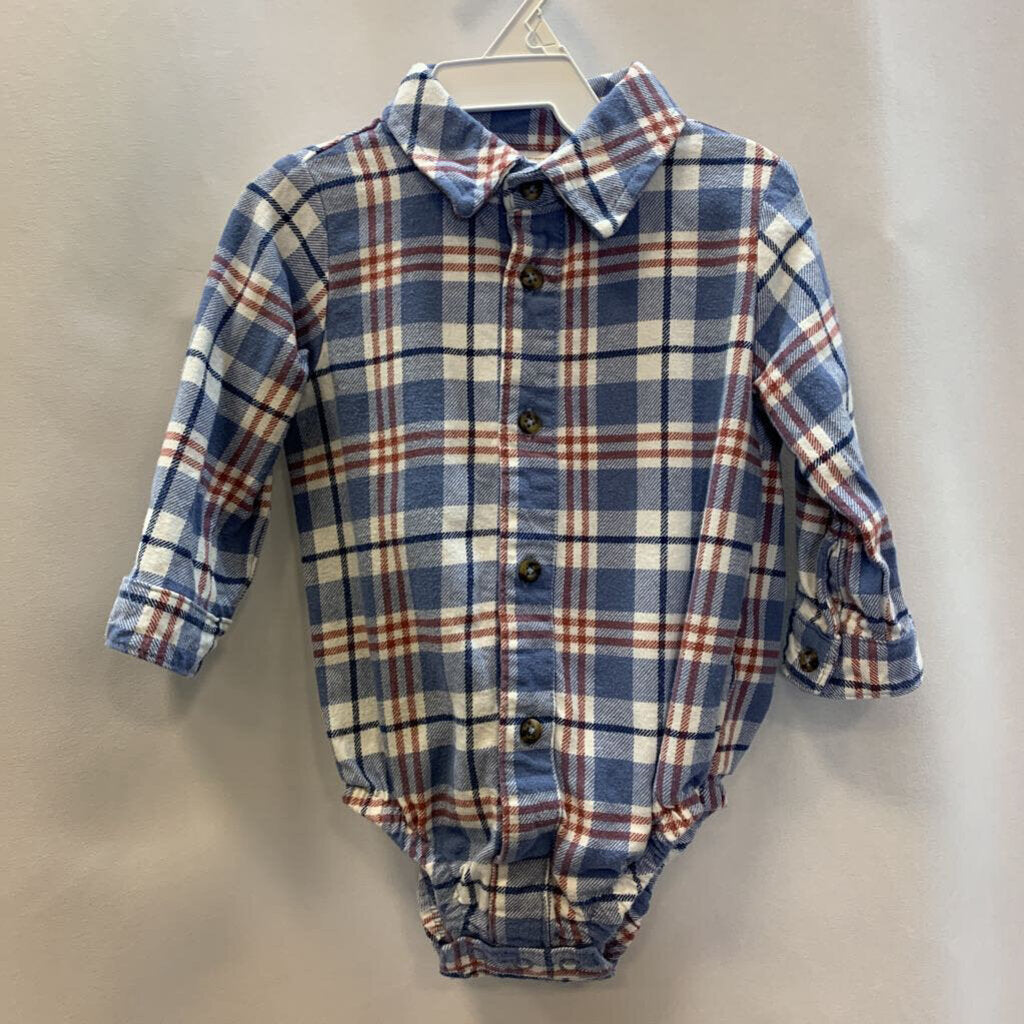 Onesie: Long Sleeve Collared Plaid