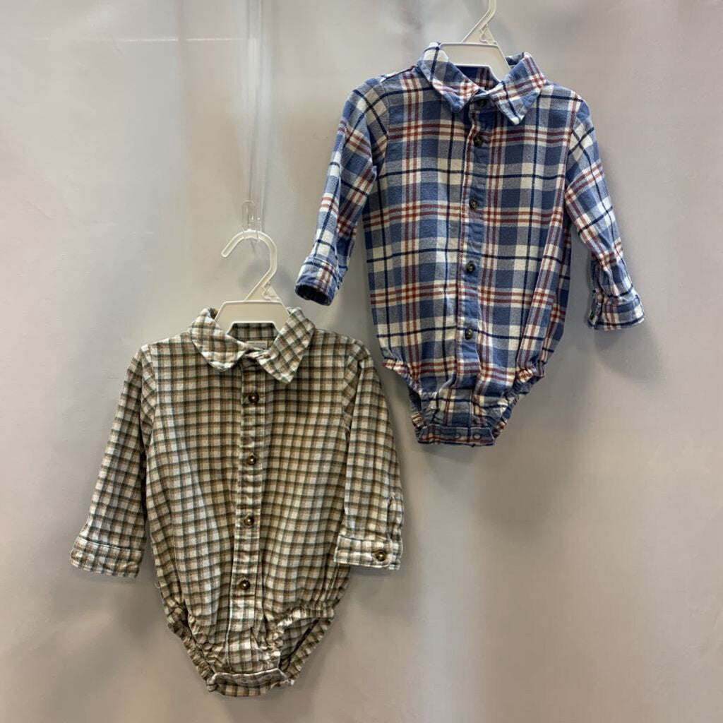 Onesie: Long Sleeve Collared Plaid