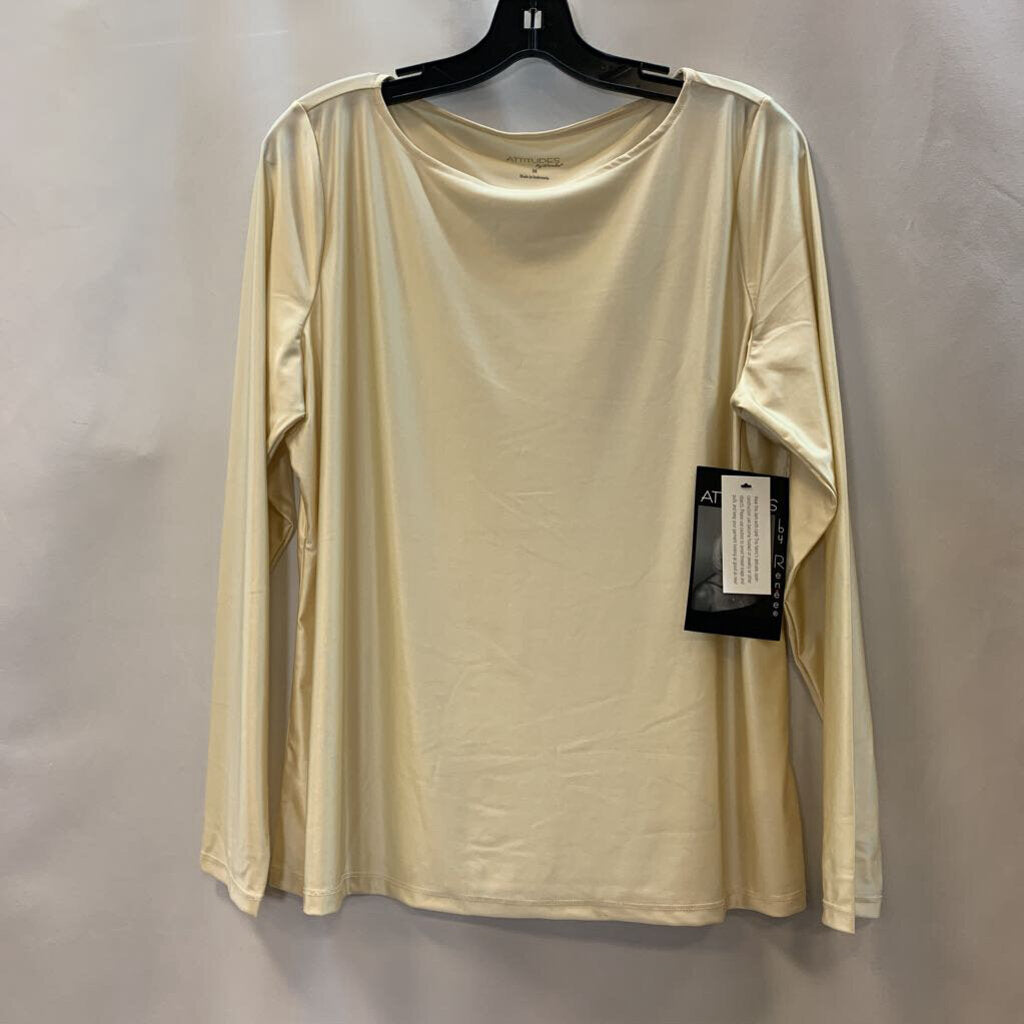 Shirt: Fluid Satin Boat Neck Long Sleeve