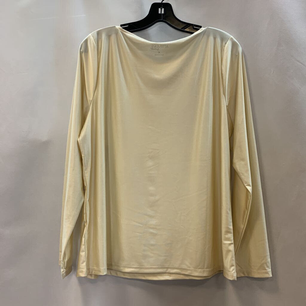 Shirt: Fluid Satin Boat Neck Long Sleeve