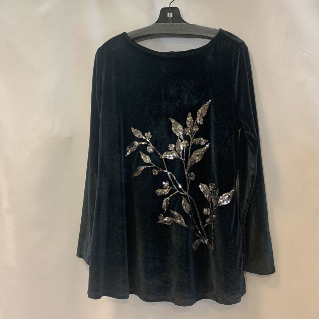 Shirt: Stretch Velvet Sequin Floral Design