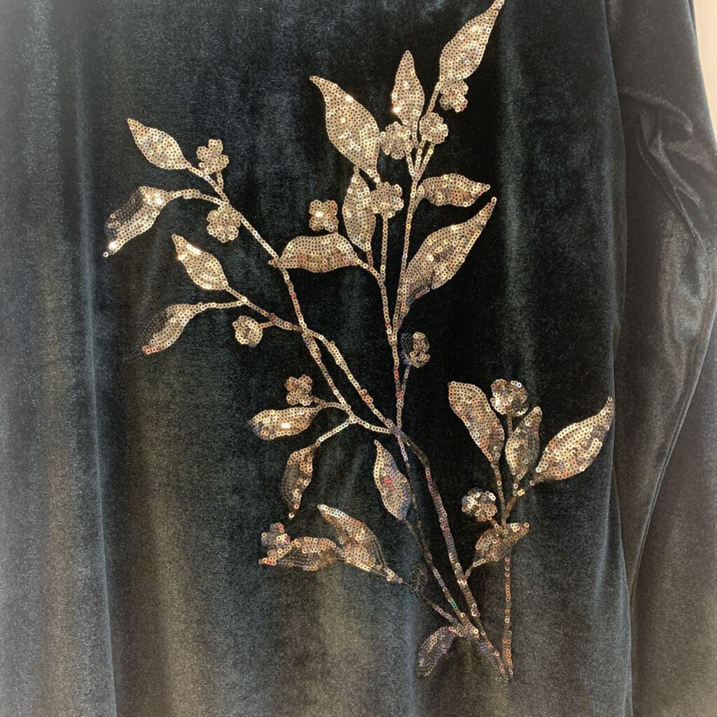 Shirt: Stretch Velvet Sequin Floral Design