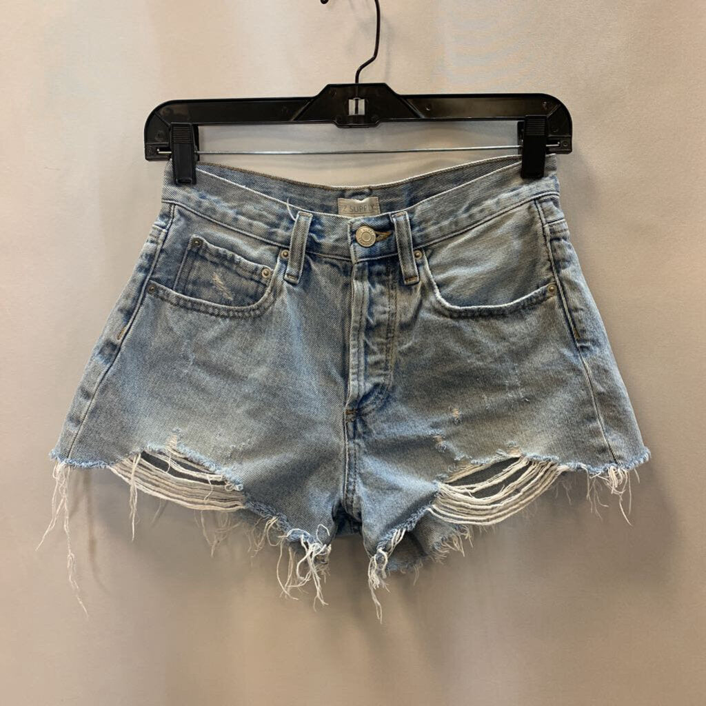 Shorts: Denim Distressed Button High