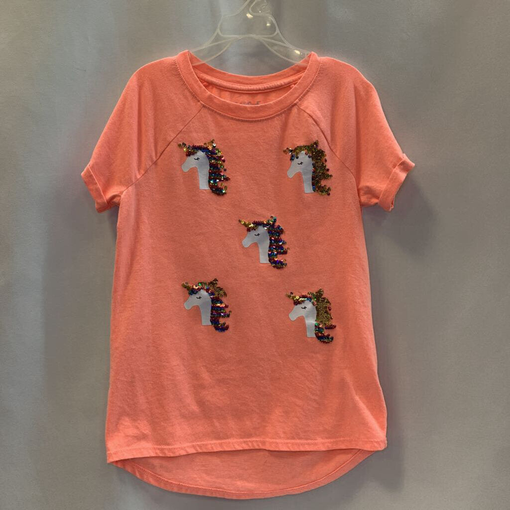 Shirt: Sequin Unicorn Dropped Hem Short Sleeve