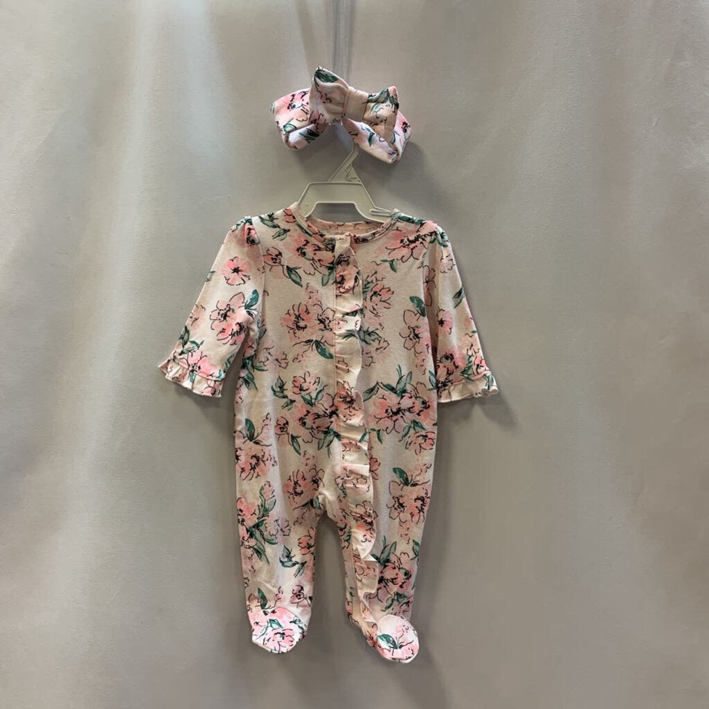 2pc Sleeper: Footed Ruffle with headband