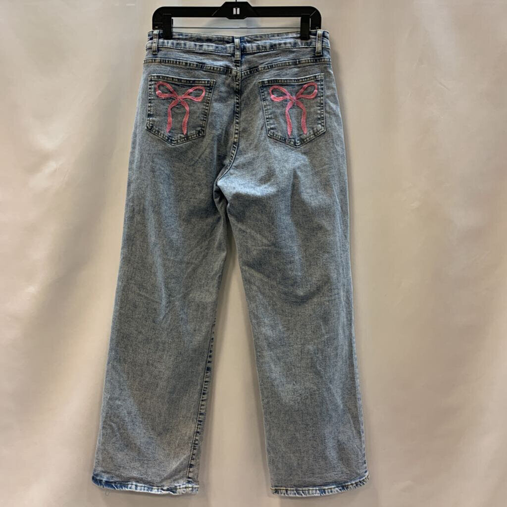 Pants: Bow Pocket Wide Leg Acid Wash