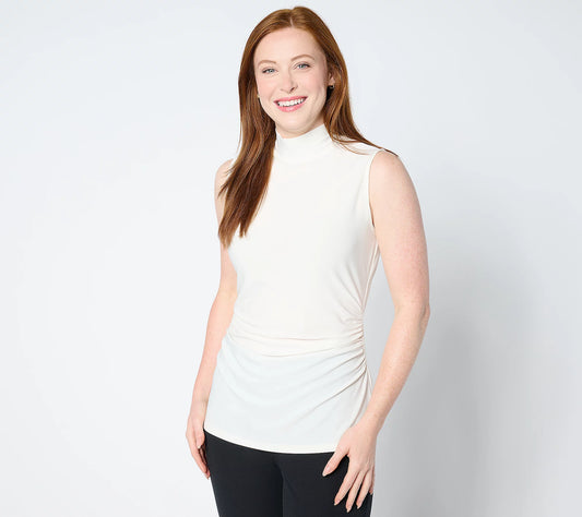 Mock Neck Top with Waist Shirring