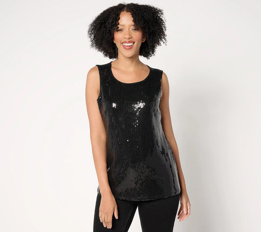 Sequin Front Scoop Neck Tank Top