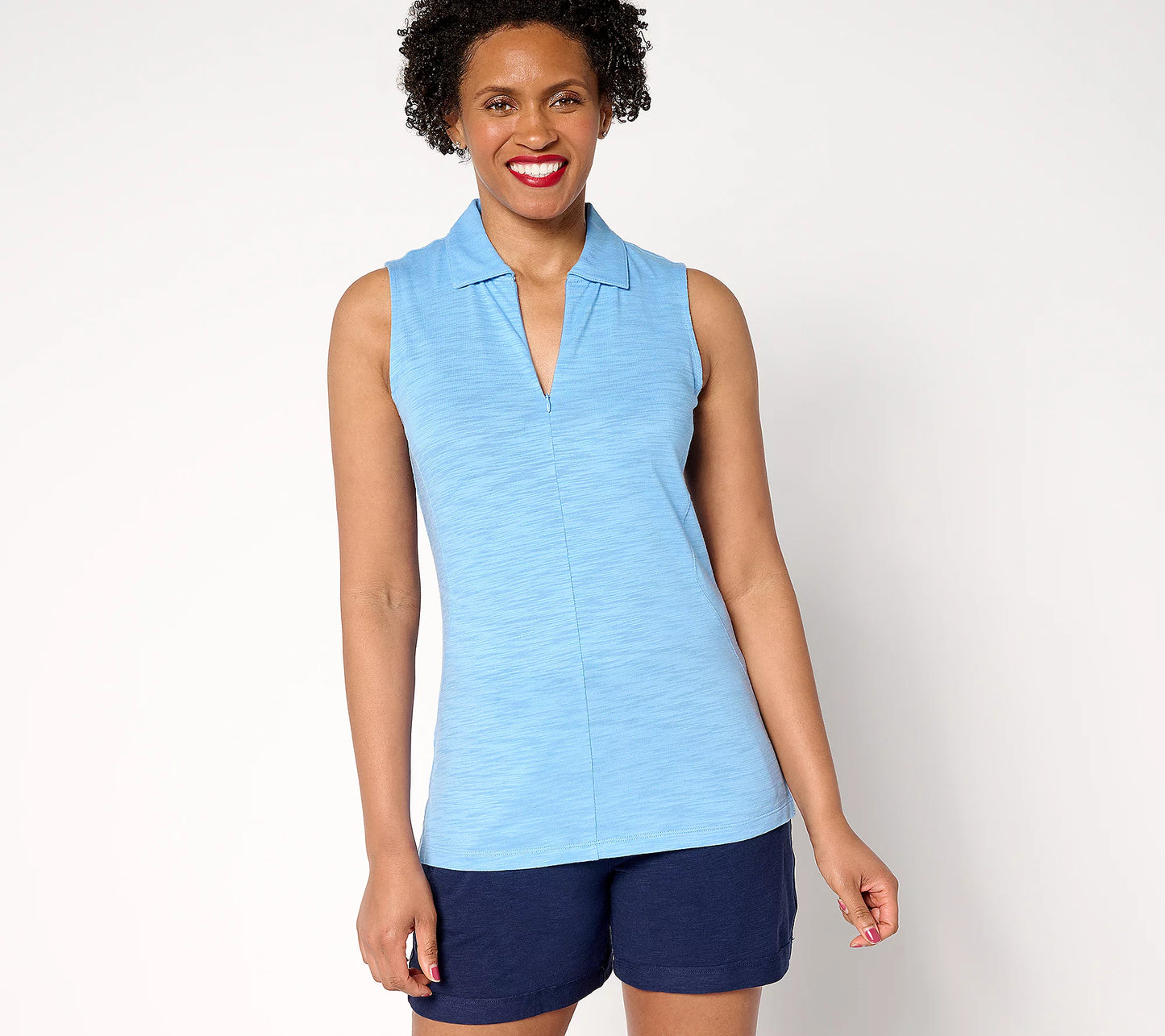 Slub Knit Half Zip Sleeveless Polo