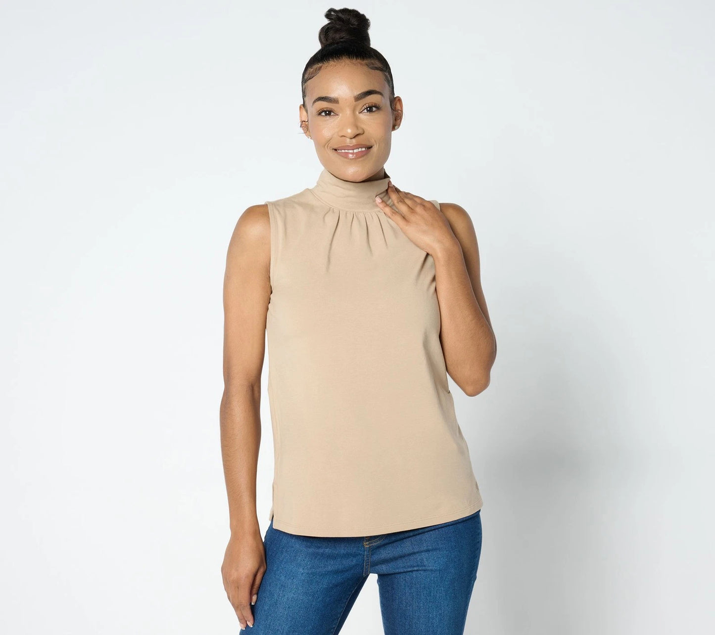 Essentials Mock Neck Sleeveless Top w/ Shirring